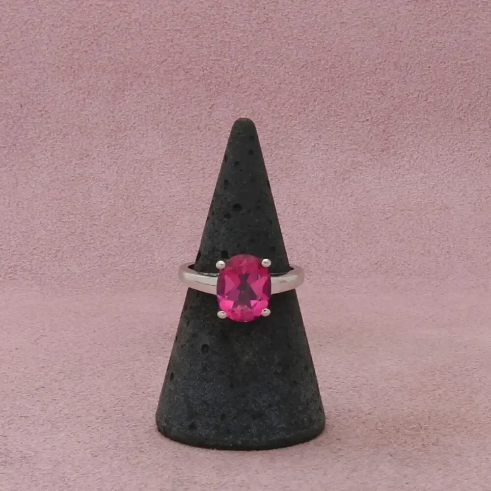 sterling silver oval-cut pink topaz solitaire ring size 6